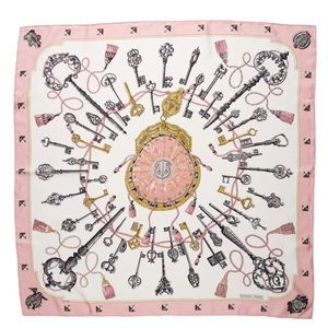 Authentic Hermes Pink Les Cles the keys silk scarf
